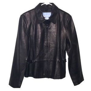 Nine West 100% Black Leather Coat Sz Large